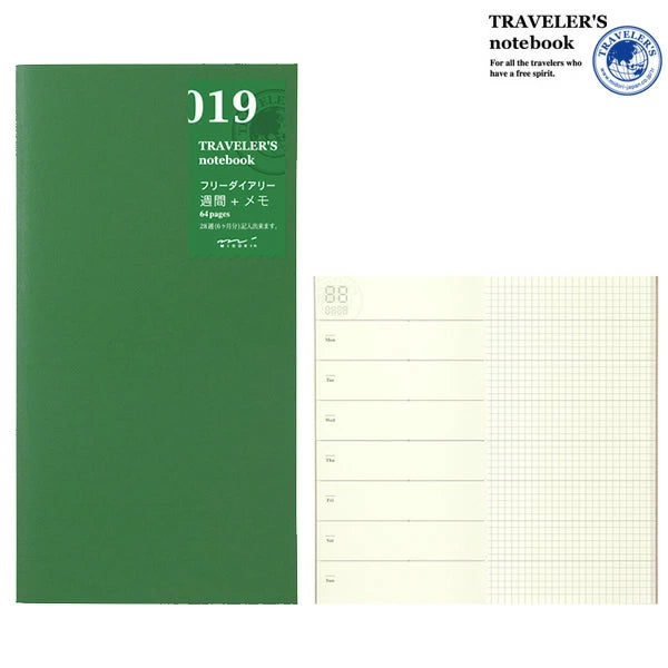 TRAVELER'S notebook Regular 019 Refill Free Diary Weekly + Grid Notebook