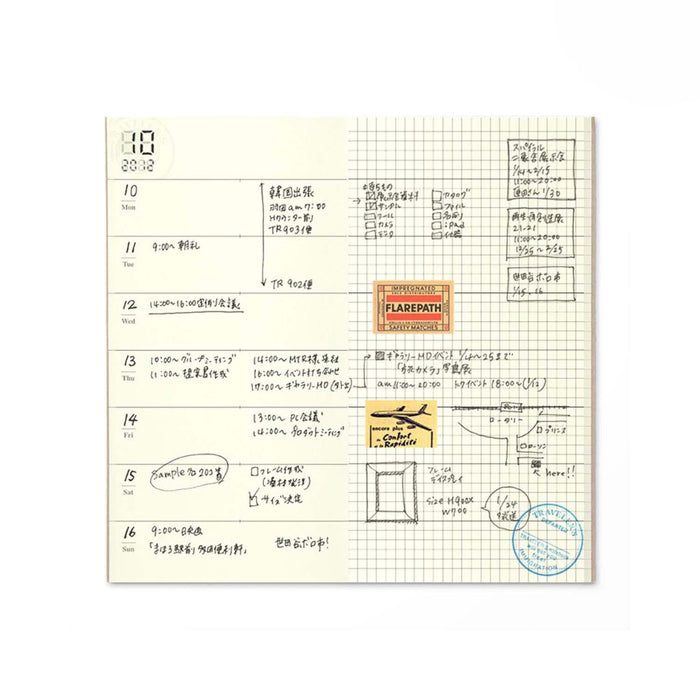 TRAVELER'S notebook Regular 019 Refill Free Diary Weekly + Grid Notebook