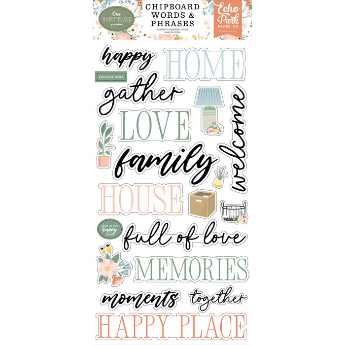 Chipboard Word & Phrases Our Happy Place