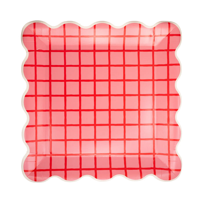 Assiette en papier carrée festonnée rouge et rose