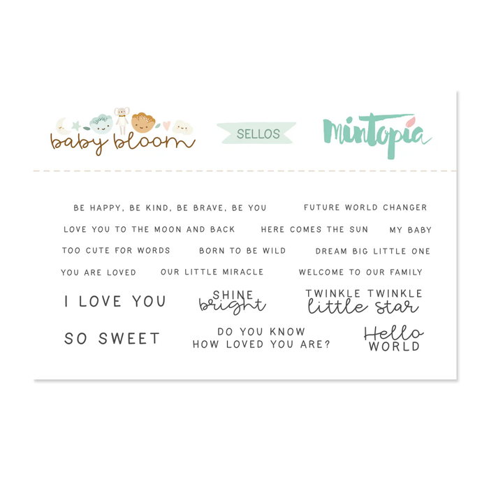 Baby Bloom Phrases Stamp coordinated with ENGLISH phrases die