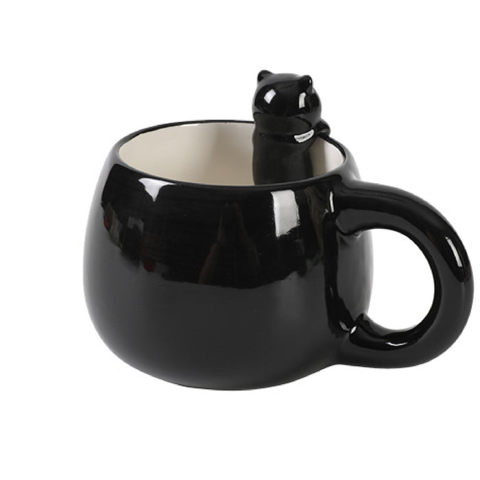 Ceramic Mug with Black Cat Charm