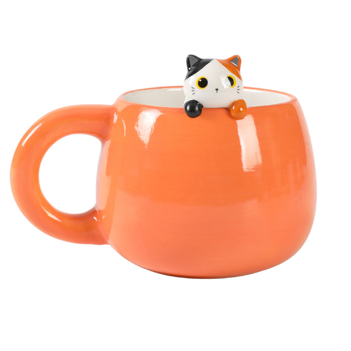 Ceramic Mug with Orange Cat Charm