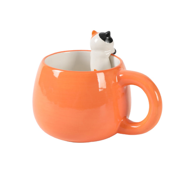 Ceramic Mug with Orange Cat Charm