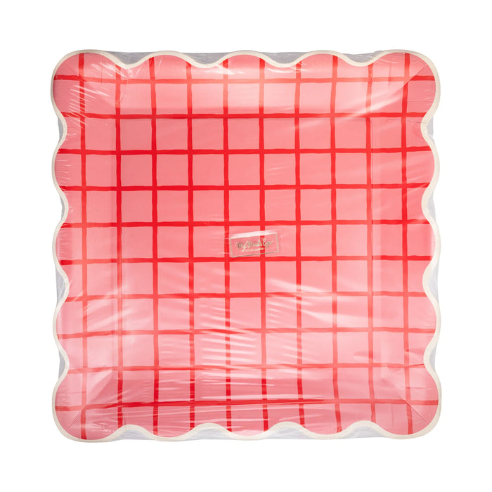 Assiette en papier carrée festonnée rouge et rose
