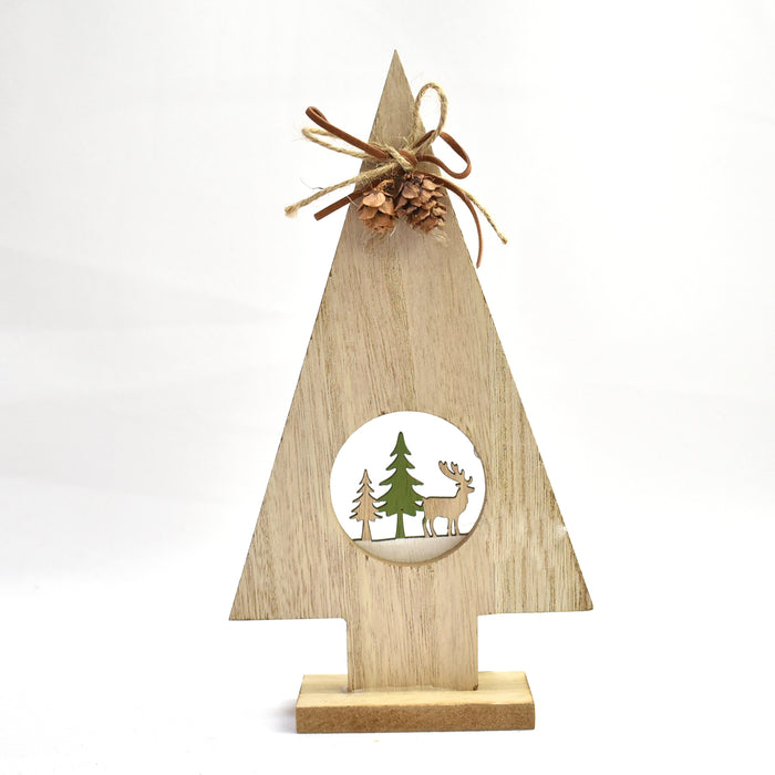 Wood Ornament decorated fir tree 
