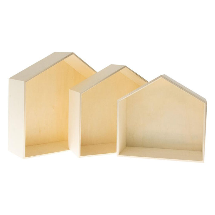 Set 3 Wooden House Shape Boxes