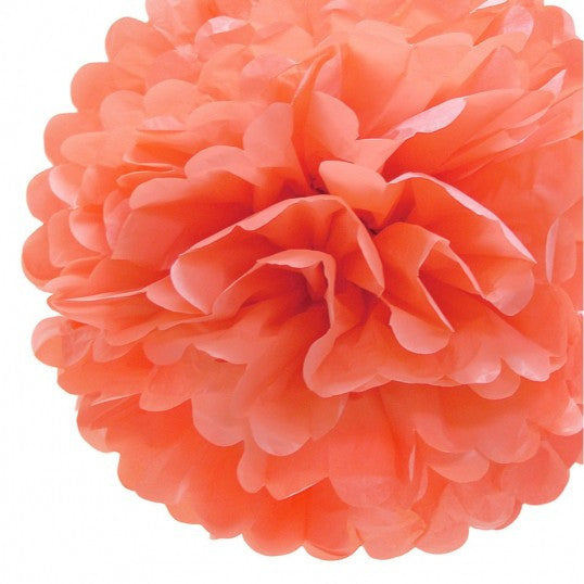 Pack of 4 silk pompoms 25 cm Coral color from Dress my Cupcake