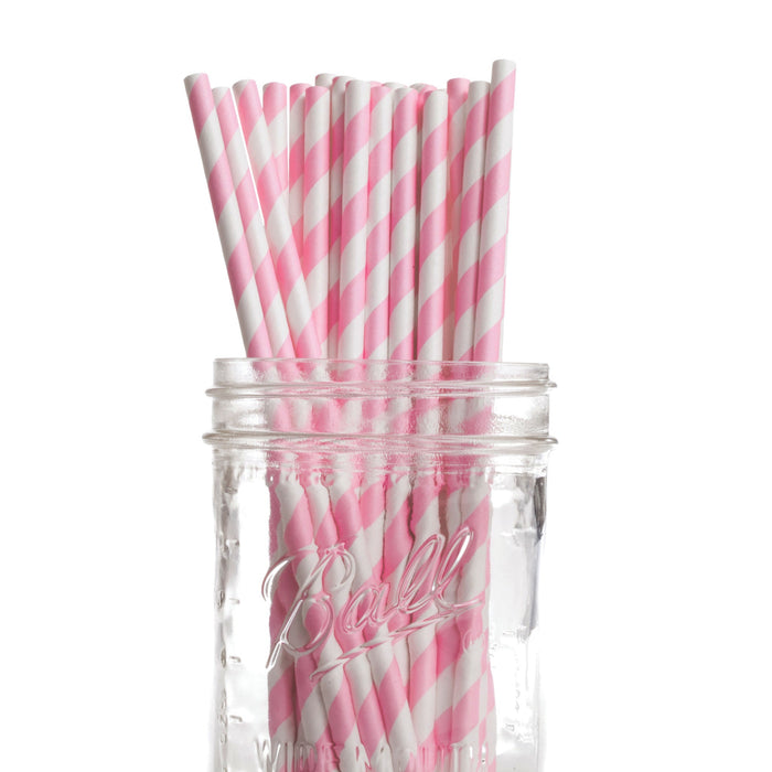 Pink Bubble Gum Striped Straws 15.5 cm